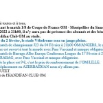 Information Importante – A partir du 2 février, dès OM-Angers, fixé le vendredi 4, le stade Vélodrome sera en jauge pleine.