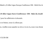 Information importante - Match 1/8 Aller Ligue Europa Conférence OM - BALE du Jeudi 10 Mars 2022 à 21h00